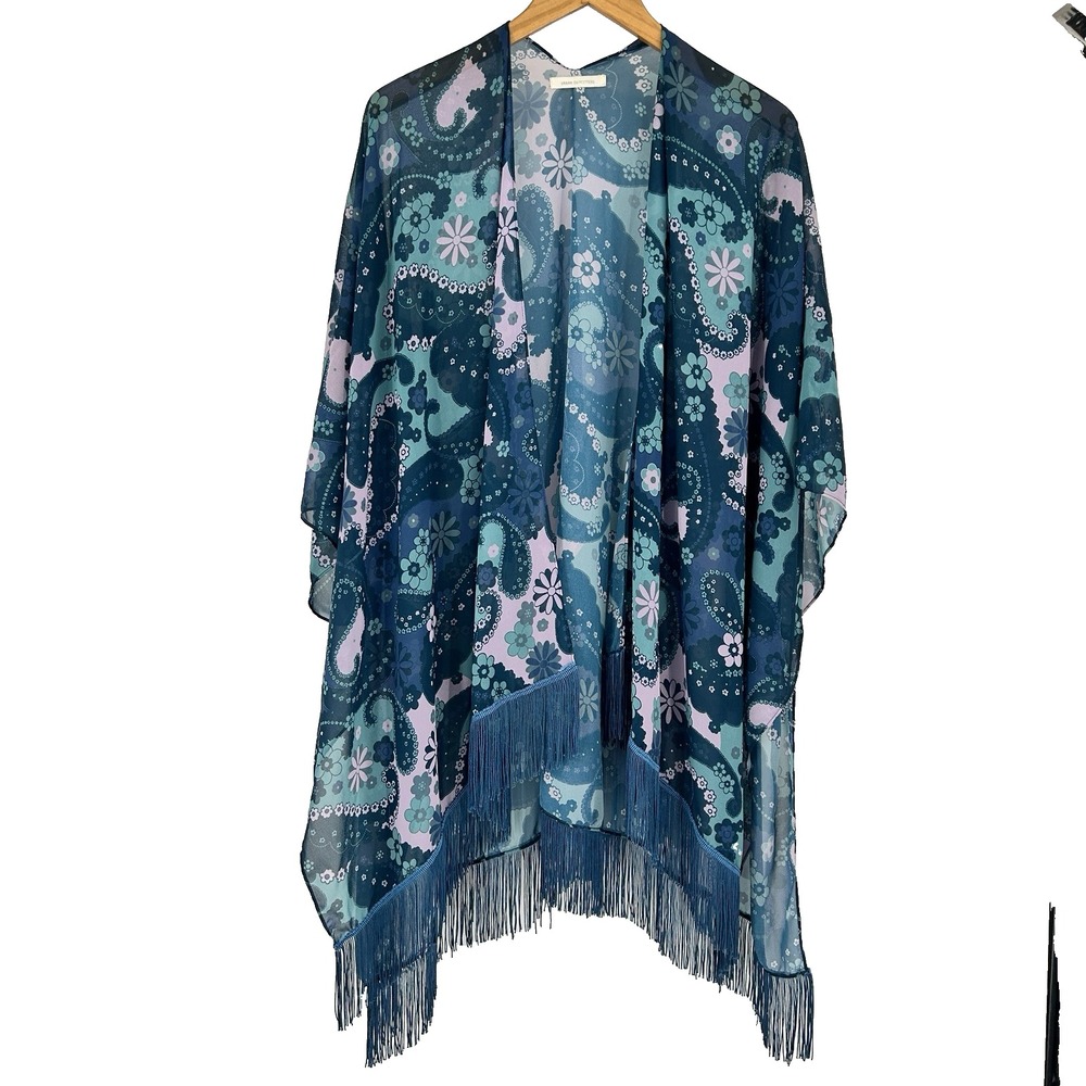 Urban Outfitters Whimsical Boho Kimono Cardigan Womens OS Artsy Floral Fringe